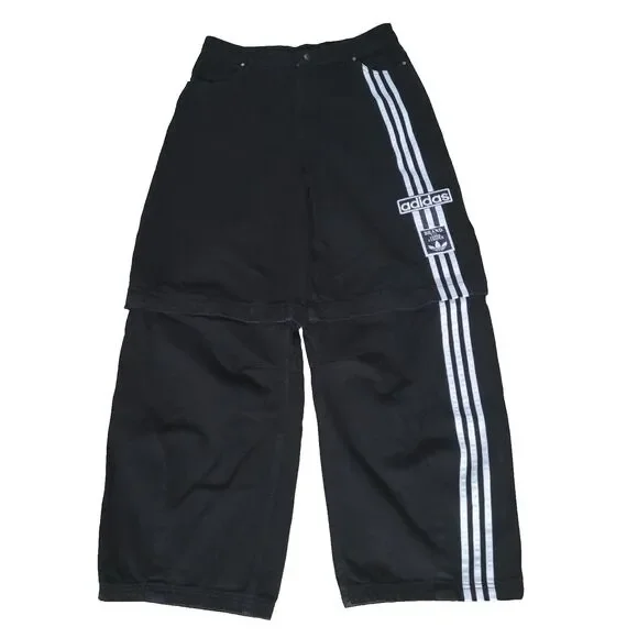 NWOT Adidas Adibreak Denim Two-In-One Jeans Womens 32 Black White Baggy Skater - Picture 3 of 16